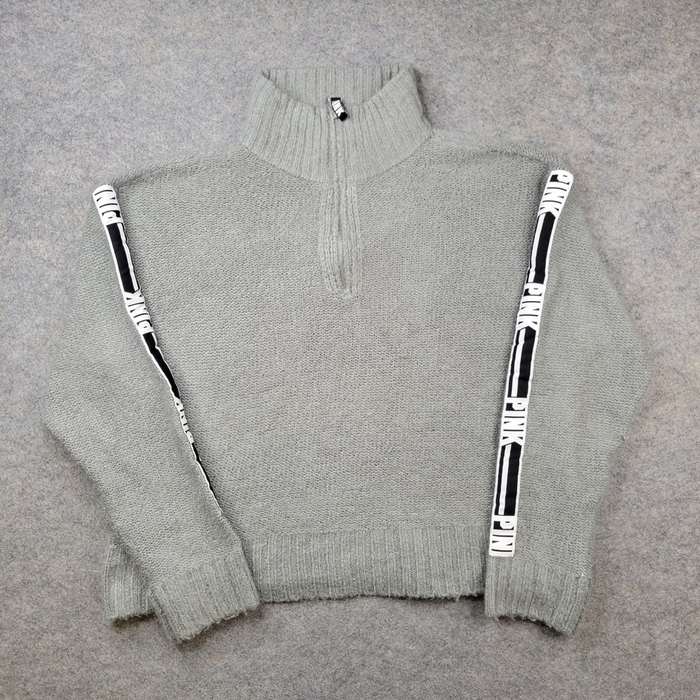 PINK Victoria's Secret Sweater Juniors Large Gray 1/4 Zip‎ Mock Neck Pullover